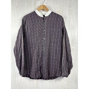 Vintage Wah Maker Frontier Banded Collar Shirt Mens L Blue Striped Western USA